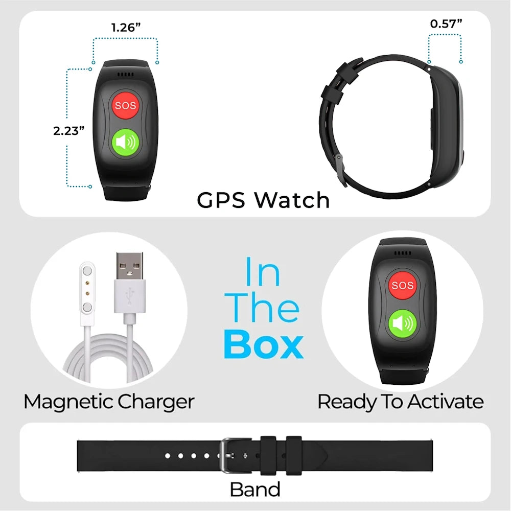 Affordable GPS medical alert wristband for men, women, seniors, magnetic charger,
free mobile app.