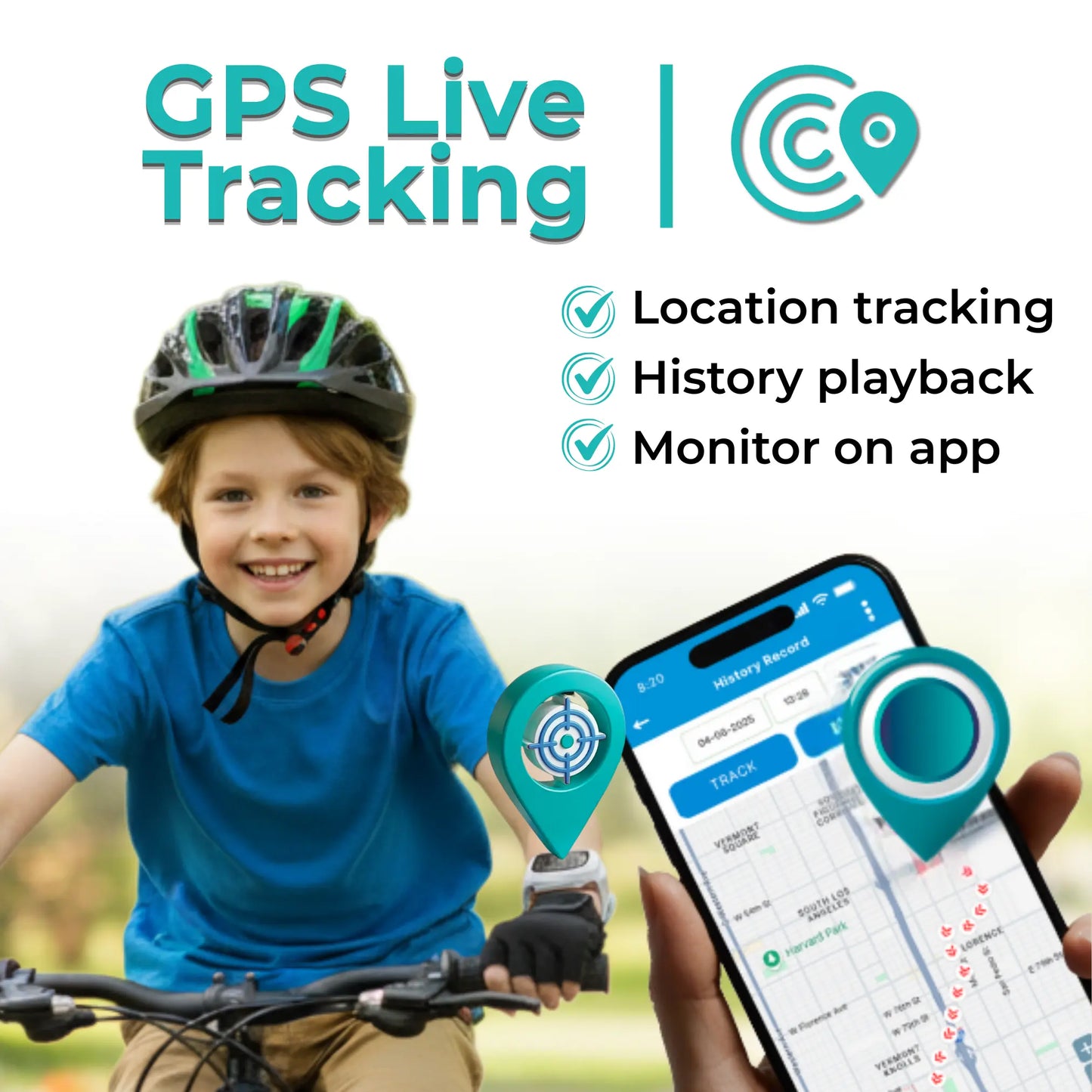 Child GPS tracker smartwatch used during outdoor activity with live location
monitoring and parental control app access.