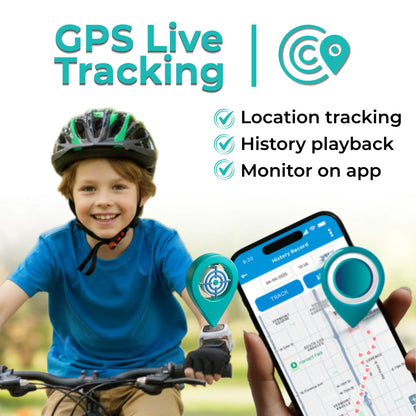 Child GPS tracker smartwatch used during outdoor activity with live location
monitoring and parental control app access.