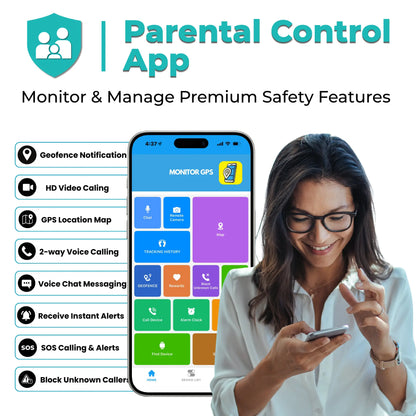 Parental control app for kids smartwatch with GPS tracking, geofence alerts, and
real-time child monitoring for family safety