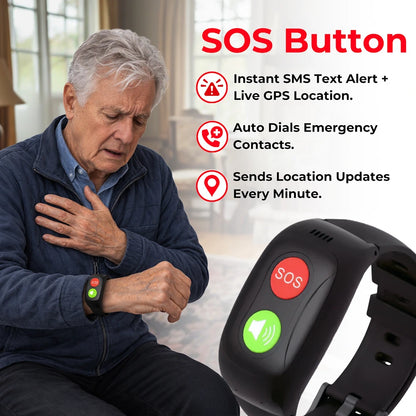 SOS emergency button medical life alert wristband for elderly men and women that
sends SOS SMS alerts with GPS location and calls emergency contacts, plus mobile
app.
