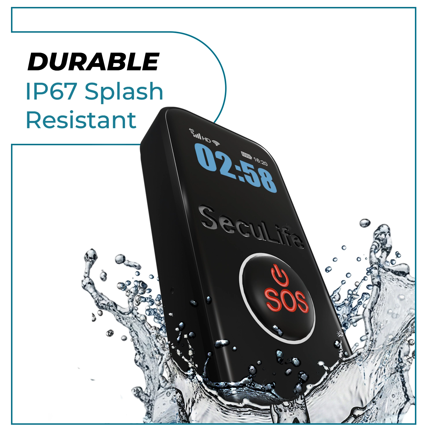 Affordable and durable IP67 rated senior medical alert pendant with splash-resistant
design, automatic fall detection, SOS button, and budget friendly pricing
