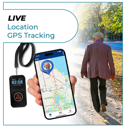 Affordable no contract SecuLife senior fall detection GPS medical alert pendant that
is easy to use for elderly safety with caregiver app and money back guarantee