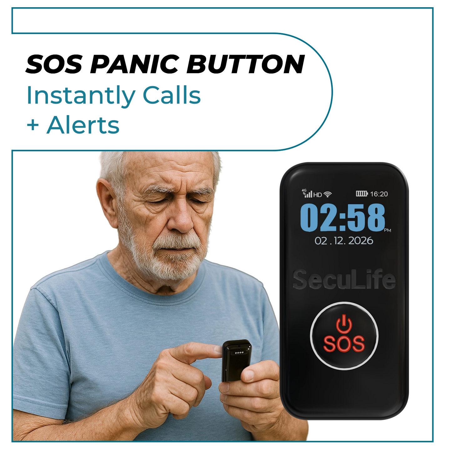 Affordable no contract SecuLife senior SOS panic button medical alert pendant that
is easy to use with instant emergency calls, fall detection alerts and money back
guarantee