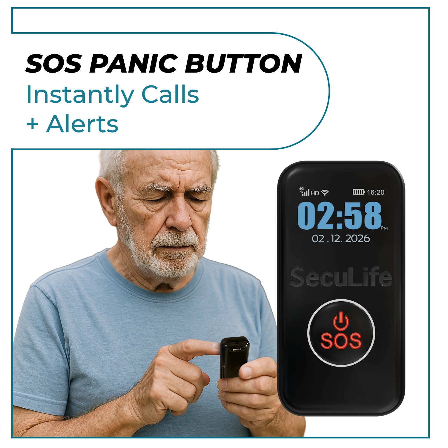 Affordable no contract SecuLife senior SOS panic button medical alert pendant that
is easy to use with instant emergency calls, fall detection alerts and money back
guarantee