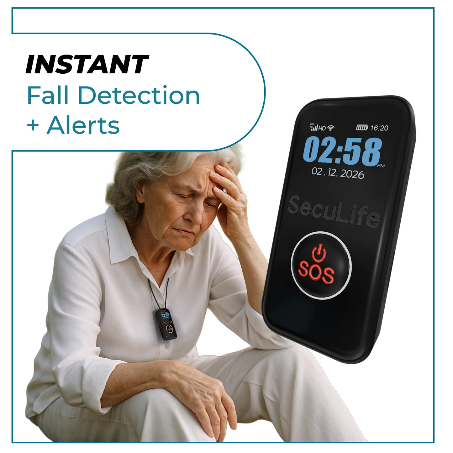 Easy to use senior fall alert medical device with GPS tracking, automatic fall
detection, SOS emergency call and affordable no contract monitoring