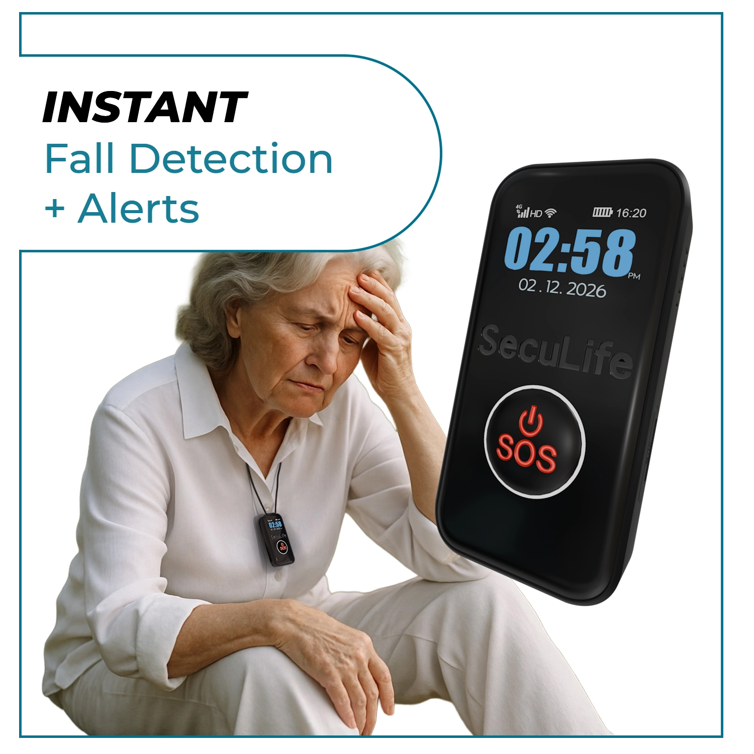 Easy to use senior fall alert medical device with GPS tracking, automatic fall
detection, SOS emergency call and affordable no contract monitoring
