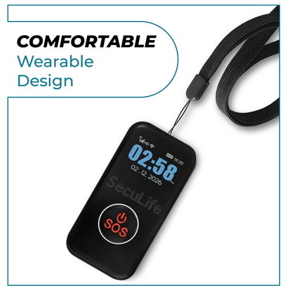 Easy to use senior wearable medical alert pendant with fall detection, GPS tracking,
comfortable lightweight design and affordable no contract monitoring