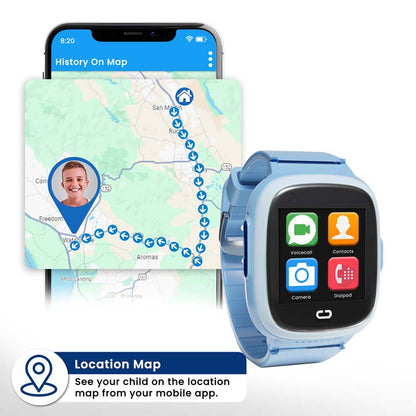 Kids GPS smart watch with real-time location tracking map, children’s tracking
watch for kids with route history, live GPS monitoring, and parental control mobile
app access