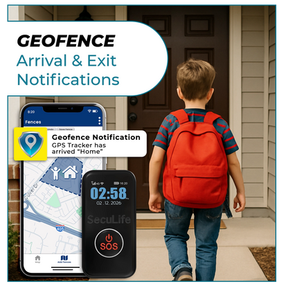 Kids GPS tracker with geofence arrival and exit notifications providing real-time child
location monitoring