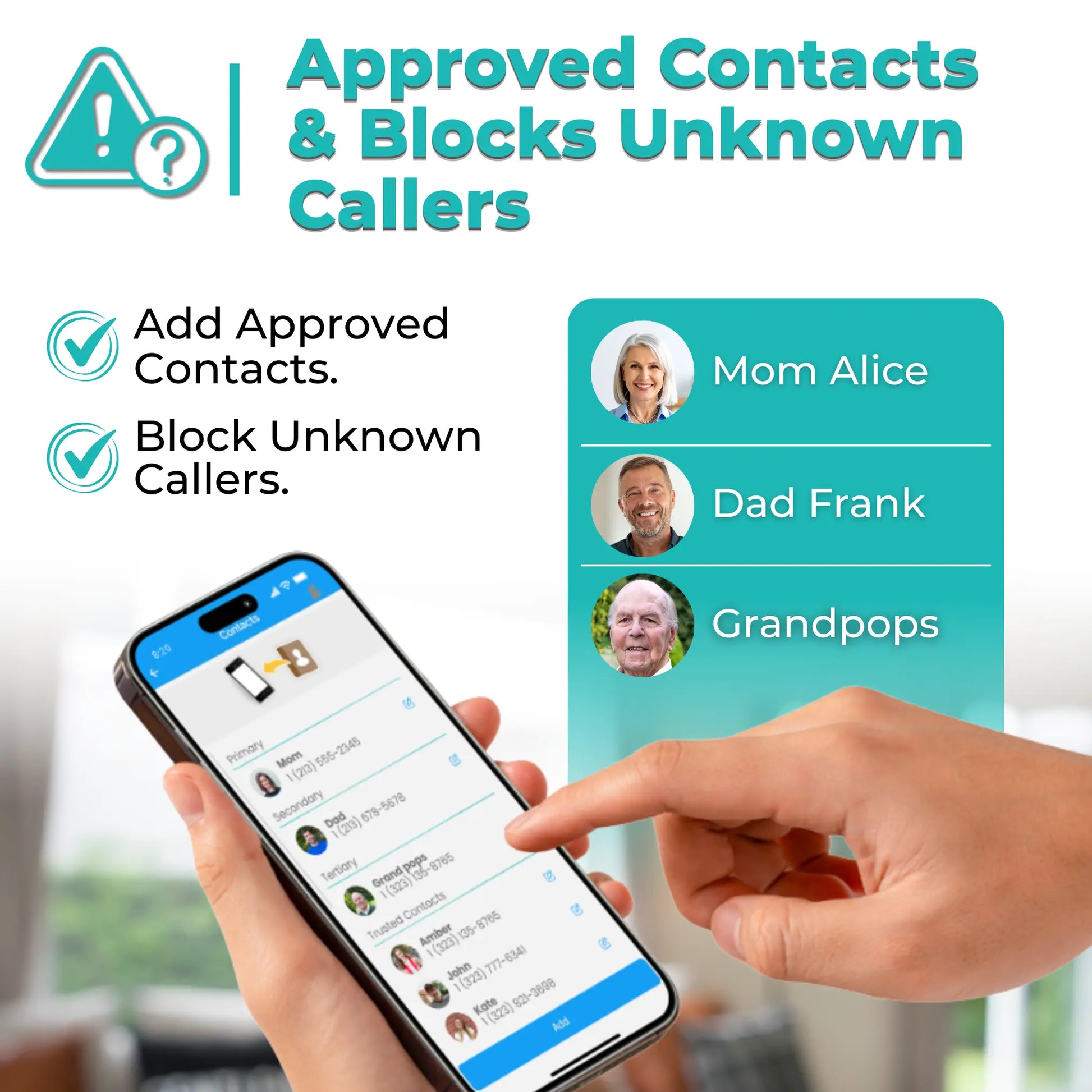 Kids smartwatch with parental controls allowing approved contacts only and
blocking unknown callers for safe communication.