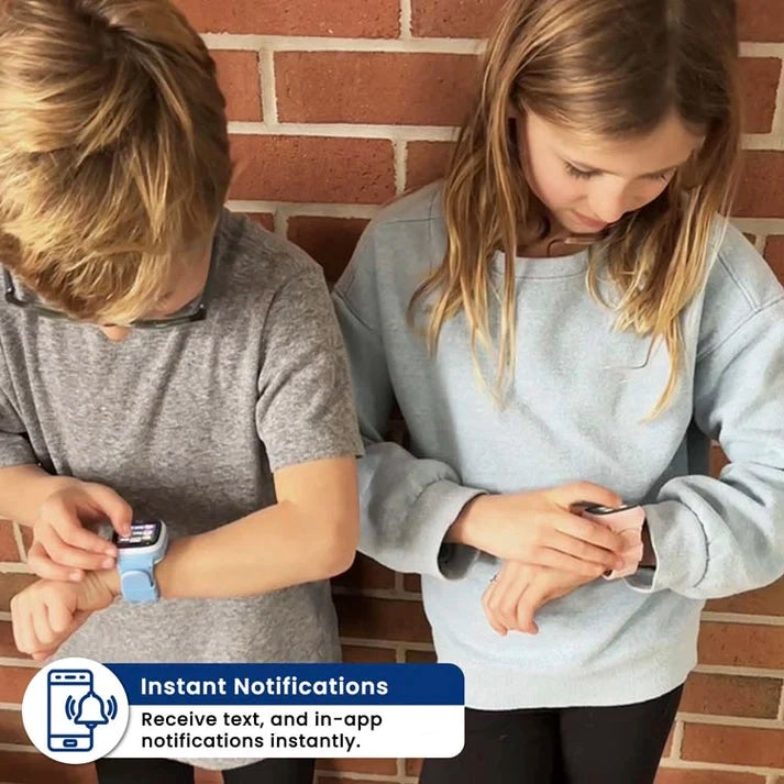 Children using a kids GPS smart watch with instant notifications, text and call alerts,
real-time updates from a parental control app, and secure messaging features