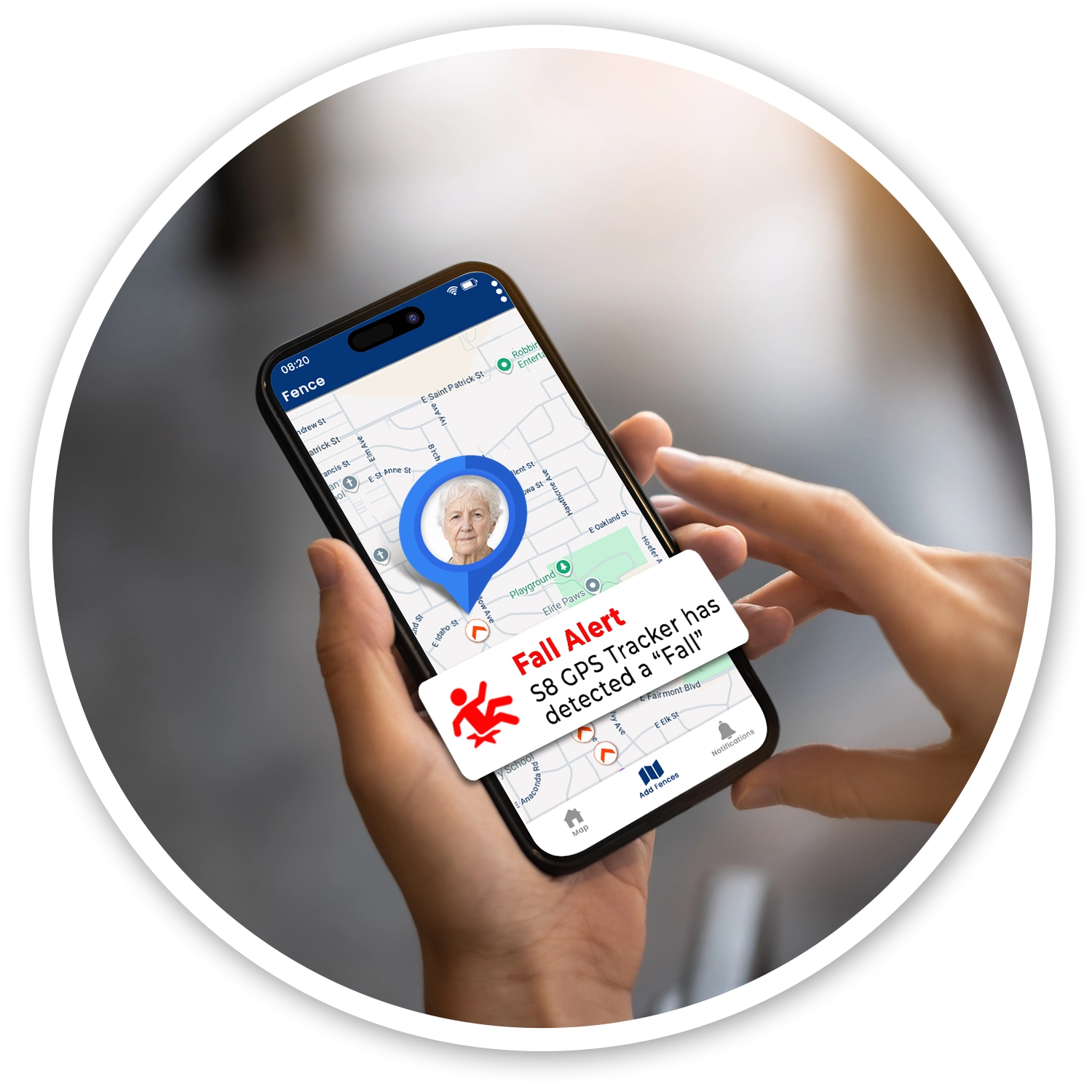 Stay connected with instant alerts, premium safety monitoring mobile app, fall detection alerts, sos alerts, live GPS tracking, and secure caregiver access for seniors living alone.