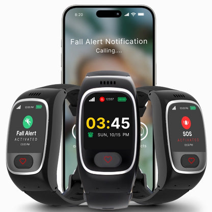 Senior fall alert smartwatch with SOS notification and fall detection, featuring
real-time alerts to caregiver app for emergency situations.