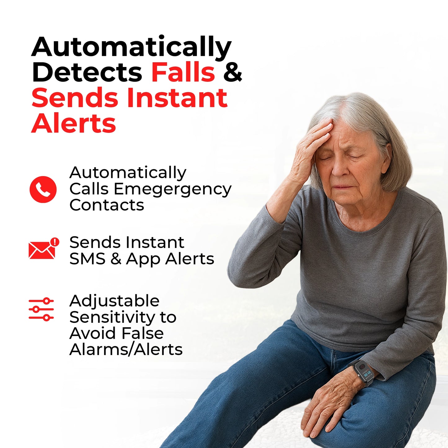 Senior fall detection smartwatch that sends instant alerts to family with SOS
emergency calling, GPS tracking, and caregiver mobile app monitoring elderly
parents living alone