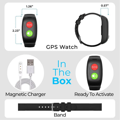 Affordable GPS medical alert wristband for men, women, seniors, magnetic charger,
free mobile app.